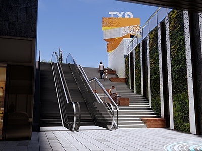现代商场 下沉空间 垂直绿化 冲孔板 集装箱景观