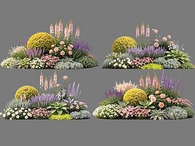 欧式花境 2D花境植物组团 花卉花镜 花草镜植物组合 花草花丛 地被花灌木球