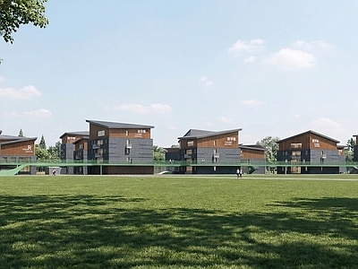 新中式景观学校建筑 中式学校 单元式小学