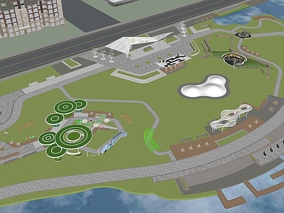 现代主义景观公园 滨水公园 城市公园景观 滨河游园 市政公园 康养公园