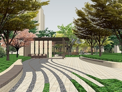 现代主义小区景观 小区景观 居住区园林 社区廊架 居住社区游园 现代住宅景观