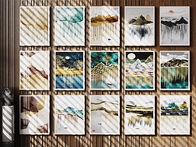 新中式挂画组合 新中式装饰画 抽象画