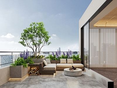 现代简约屋顶花园 屋顶花园 空中花园