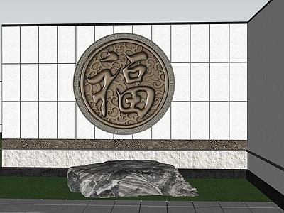 新中式景观景墙 新中式景墙 入口对景墙 福字景墙 中式元素景墙