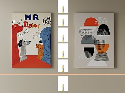现代简约挂画组合 儿童房装饰画 低饱和儿童挂画 手绘DIY小孩房 卡通装饰画 走道挂画