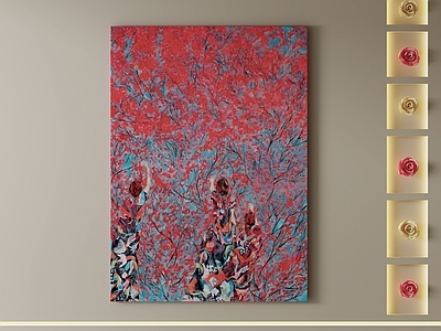 现代油画 缤纷花树抽象画 撞色花卉人物挂画 繁花少女手绘挂画