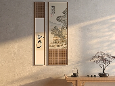 新中式挂画组合 新中式茶室挂画 禅意山水竖版画 舍得双联装饰画 国画 山水画