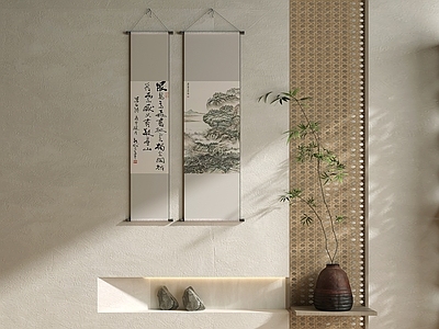 新中式字画 新中式卷轴挂画 山水书法双联画 茶室竖幅卷轴画 国画组合 字画组合
