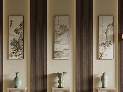 新中式字画 山水三联竖幅挂画 新中式条屏装饰画 茶室古画三联画 国画组合 山水画组合