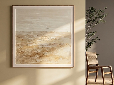 奶油风抽象画 侘寂米色装饰画 奶油风风景油画 肌理海岸方形挂画
