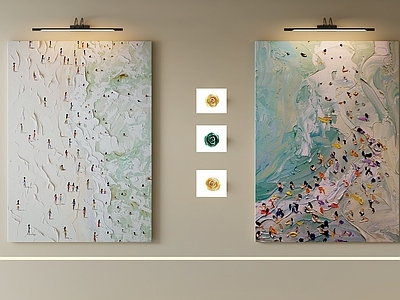 极简挂画组合 厚涂沙滩双联油画 肌理人物装饰画 现代海滩挂画