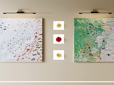 现代简约组合画 肌理人物装饰画 现代海滩挂画 厚涂沙滩双联油画
