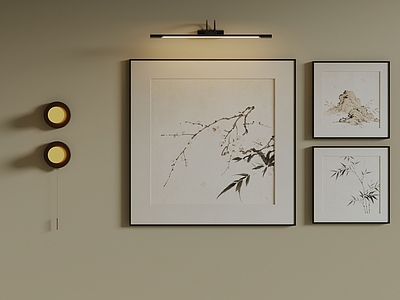 新中式宋式挂画 禅意水墨装饰画 新中式三联国画 国画组合