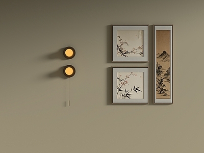 新中式挂画组合 梅竹山水组合挂画 茶室水墨装饰画 新中式混搭国画