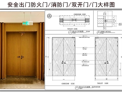 综合门节点 安全出口防火门 消防门 木门 双开门 门大样图