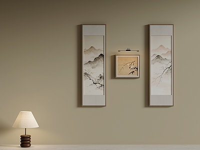 新中式组合画 新中式水墨组合画 竖条禅意装饰画 山水梅花三联挂画