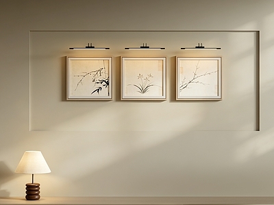 新中式挂画组合 新中式方形挂画 禅意水墨花卉画 竹兰梅三联国画
