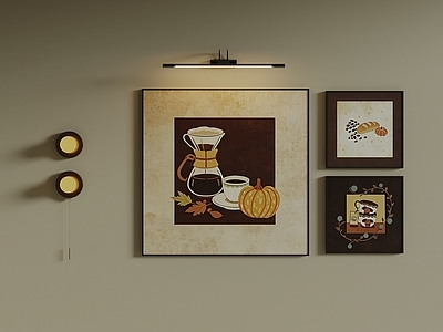 复古组合画 复古咖啡组合挂画 美式餐厅装饰画 美食静物插画套画