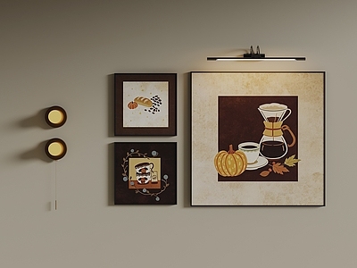 复古灯具组合 复古咖啡餐厅挂画 美式静物组合画 暖咖美食装饰画
