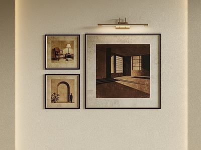 中古风组合画 复古建筑组合挂画 中古风几何装饰画 侘寂光影艺术画