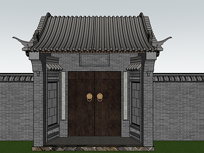 中式古建入口大门 古建 门楼 砖雕