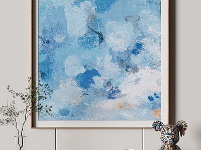 现代简约抽象画 蓝色肌理抽象油画 北欧蓝白装饰画 简约方形肌理画