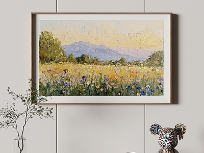 现代简约儿童挂画 山野花海肌理油画 莫奈风原野油画 横版客厅装饰画 手绘挂画