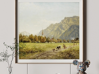 现代简约儿童挂画 书房复古装饰画 复古风景油画 手绘挂画 古典油画