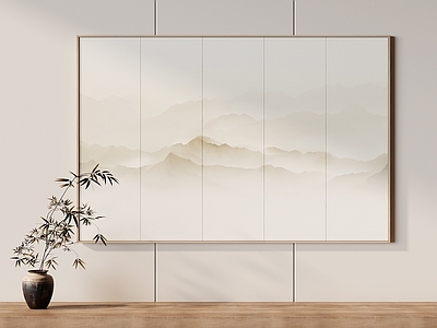 新中式山水画 原木风意境国画 茶室横版山水画 素雅国风风景画 侘寂风远山挂画 书房禅意装饰画