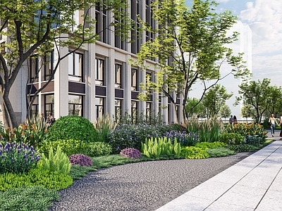 现代主义广场景观 办公广场 欧式建筑 办公建筑 市政绿地