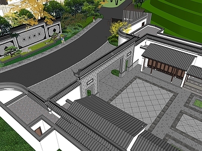 新中式景观景墙 中式照壁 公园入口 康养规划 高端中式设计