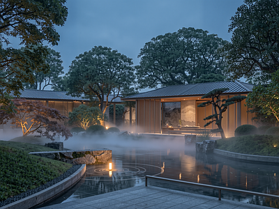 新中式景观别墅庭院 新中式示范区庭院 示范区庭院水景 示范区庭院中庭