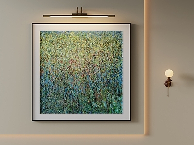中古风抽象挂画 印象派装饰画 绿色肌理挂画 复古风景油画 客厅方形挂画 侘寂绿植装饰画