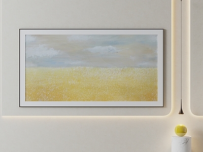 奶油风油画 简约风景油画 暖黄横幅挂画 浅调横版装饰画 中古麦田油画 治愈风景肌理画