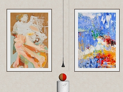 奶油风抽象画 现代抽象挂画 撞色竖幅油画 复古肌理装饰画 中古双联挂画 艺术组合装饰画
