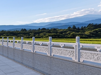中式景观围栏 现代雕花石材护栏 牡丹浮雕栏板 宝瓶镂空衬护栏