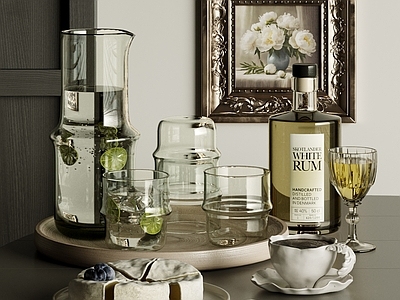 轻奢摆件组合 装饰摆件组合 玻璃水杯水壶 马克杯咖啡杯 酒具酒杯洋酒 茶具摆件