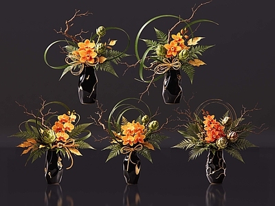轻奢花瓶 2D轻奢花艺 现代侘寂花瓶花艺 法式复古花艺 高级感花艺 软装摆件