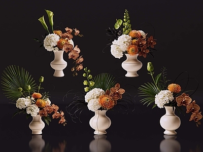 奶油风花瓶 2D轻奢花艺 现代侘寂花瓶花艺 法式复古花艺 高级感花艺 软装摆件