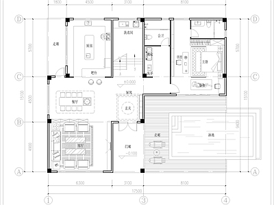 别墅建筑 两层独栋别墅平面 自建房酒店 占地面积199平 建筑面积385平 泳池四房主卧民宅
