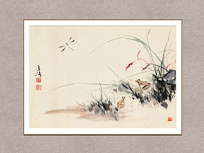 中式挂画 田园景色 蛙趣 王雪涛 装饰画