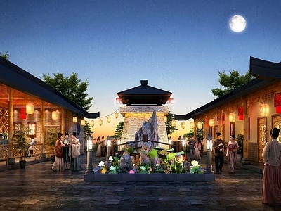中式古建文旅项目景观 中式新中式度假村 商业步行街 商业街 旅游景点