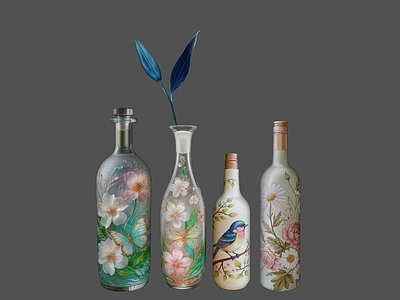 复古花瓶 玻璃瓶 花瓶 彩绘花瓶 瓶子