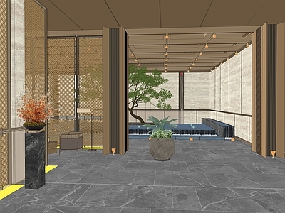 新中式售楼处 酒店式公区室内 安麓院室内景观 室内景观入口