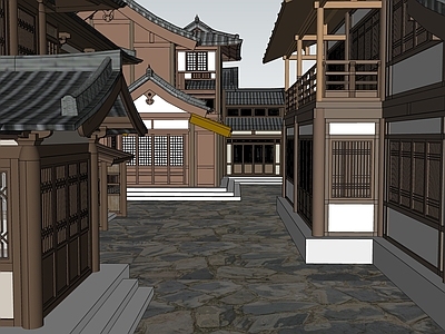 中式古建古建筑 古代街道 古建筑