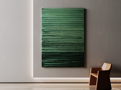 意式极简抽象挂画 绿色竖版肌理油画 条纹抽象装饰画 客厅玄关挂画 厚涂立体肌理画 深绿简约艺术画