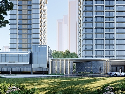 现代主义小高层住宅楼 重庆观宸 住宅小区 示范区入口