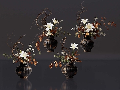 侘寂花瓶 2D免抠轻奢花艺 现代侘寂花瓶花艺 法式复古花艺 高级感花艺 软装摆件