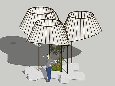现代城市广场装置 户外座椅 艺术装置 鱼篓灯具 城市美陈 商业外摆