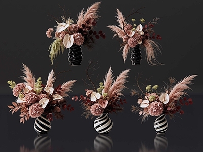 现代花瓶 2D免抠轻奢花艺 现代侘寂花瓶花艺 法式复古花艺 高级感花艺 软装摆件